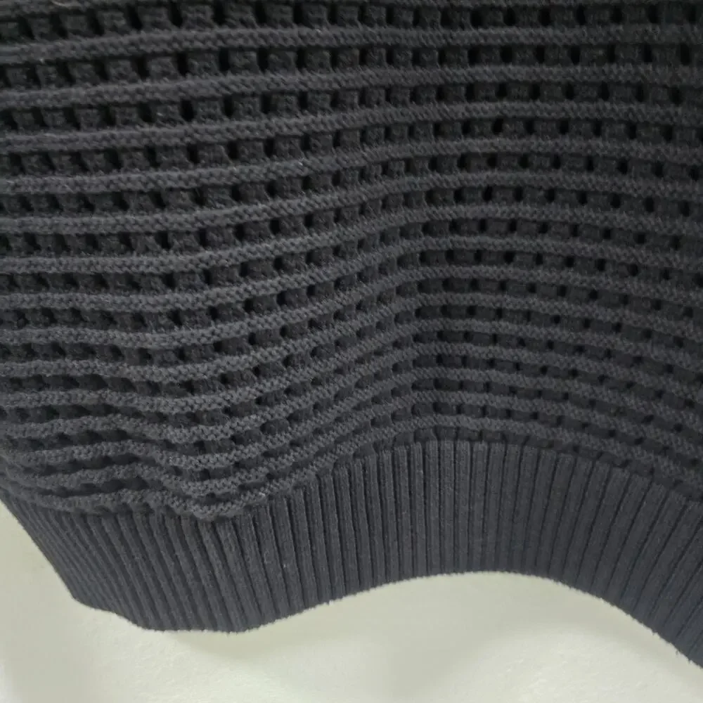 ZARA Mens Black Knit Hoodie Sweater Waffle Open Weave Cotton Pullover Size M - Picture 5 of 11